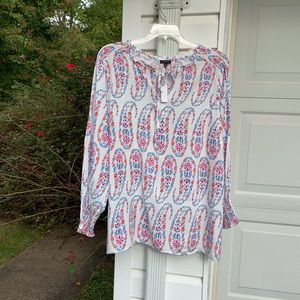 NWT Talbots Pretty White Blue Pink Red Paisley
